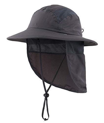 Home Prefer UPF 50+ Boys Sun Hat with Neck Flap Summer Beach Hat Kids Safari Hat (Dark Gray)