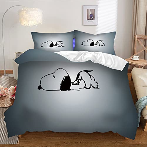 Juego De Sábanas 100% Microfibra Suave Y Confortable Fantasía Animal - 1 Funda Nórdica + 2 Fundas De Almohada 80 X 80 Cremallera Rosa Gris ((150x200cm)-Cama de 90,Snoopy)