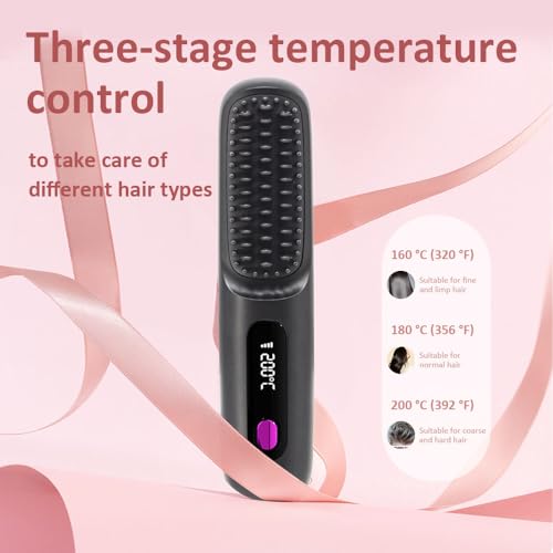 Peine alisador de cabello cerámico inalámbrico negro miniatura 2