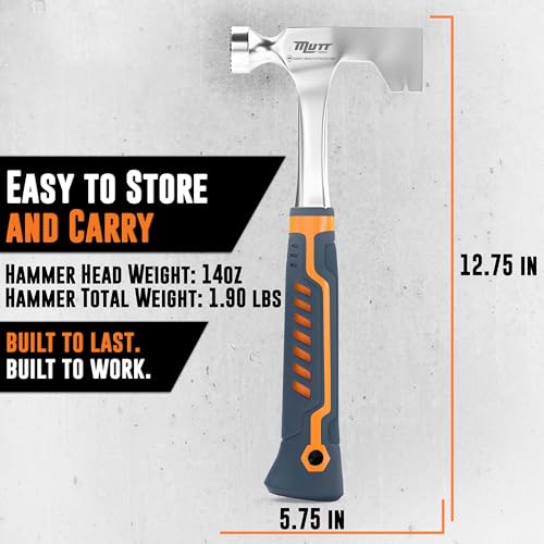 Mutt Tools Professional Drywall Hammer Hatchet – 14oz Head – Ergonomic Grip – Lath Hammer for Drywall Installation and Demolition