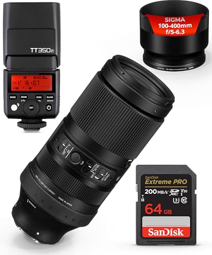 Sigma (�V�O�}) 100-400mm f/5-6.3 DG DN OS �R���e���|�����[�����Y Sony E�p | E�}�E���g�����Y/�t���t���[���t�H�[�}�b�g 4��SLD�v�f OS��u���␳ Godox TT350S�t���b�V�� 64GB Extre