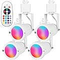 RGB LED Track Light Heads,RGBW Track Lighting Heads H Type with Remote for Party,Dance,Halloween,120V Multicolor LED Track Light Halo Type (12W White 4Pack)