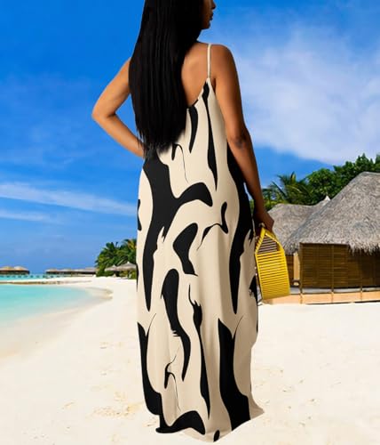 Image of Summer Dresses for Women Spaghetti Strap Beach Floor Length Maxi Sundresses | Floral Print,Casual,with Pockets