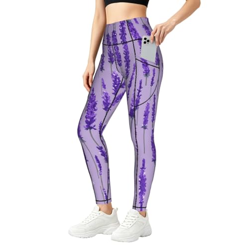 Leggings de lavanda con bolsillos anti transparencias pantalones de deporte