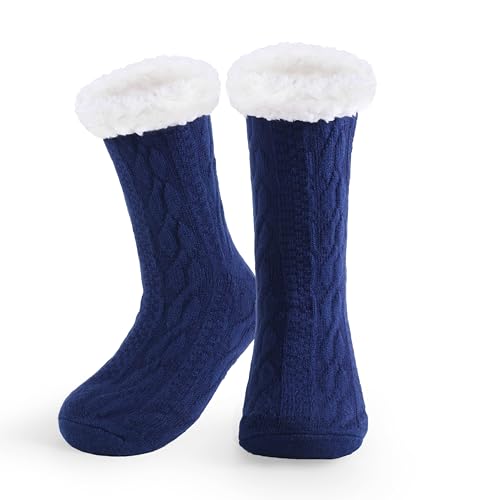 WYTartist Calcetines Antideslizantes Hombre, Invierno Calcetines Andar Por Casa Hombre Forro Polar Suave para Navidad (Twist Blue)