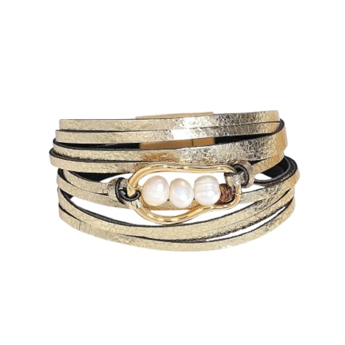 Pulsera de cuero para mujer con detalles de círculo geométrico