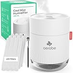 Aerobe Humidifier for Bedroom with Night Light & 12 Extra Filters, 500ML Cool Mist Humidifiers for Home and Plants, Humidifiers for Baby with 12~16 Working Hours, Waterless Auto-Off Mini Humidifier
