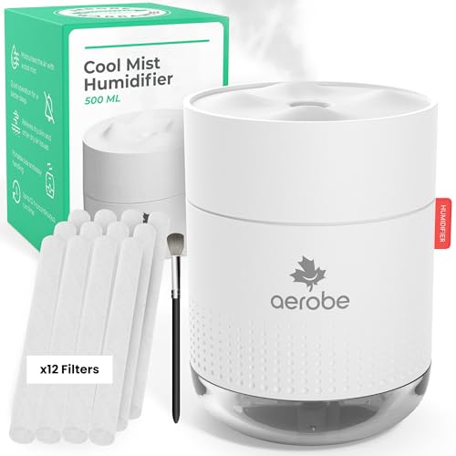 Aerobe Humidifier for Bedroom with 12 Extra Filters, 500ML Cool Mist Humidifiers for Home and...