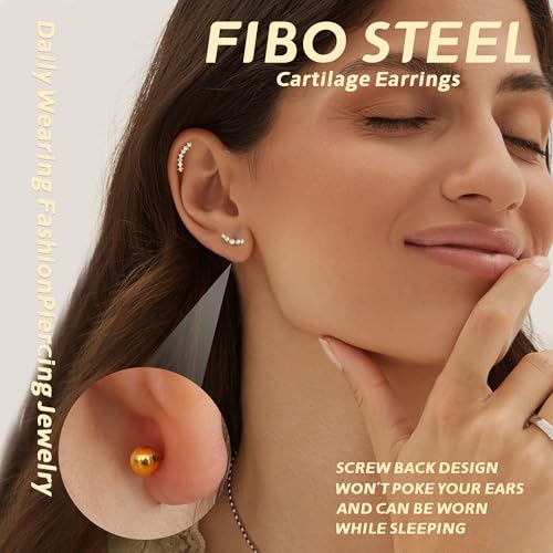 FIBO STEEL 8 PCS 16G Cartilage Earrings Helix Piercing Jewelry for Women Stainless Steel Opal CZ Conch Daith Tragus Piercing Jewelry Flower Snake Leaf Screw Back Stud Earrings Set2