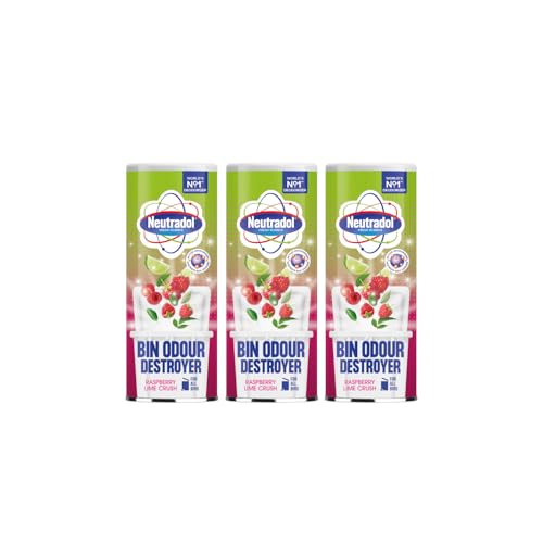 Neutradol Dustbin Odour Destroyer Bin Freshener Deodorising Powder Odour Eliminator for Indoor & Outdoor Bins Raspberry Lime Crush Multipack of 3 x 350g