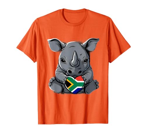 South Africa Flag Cute Rhino Heart South African Pride T-Shirt, Men, Orange, Small