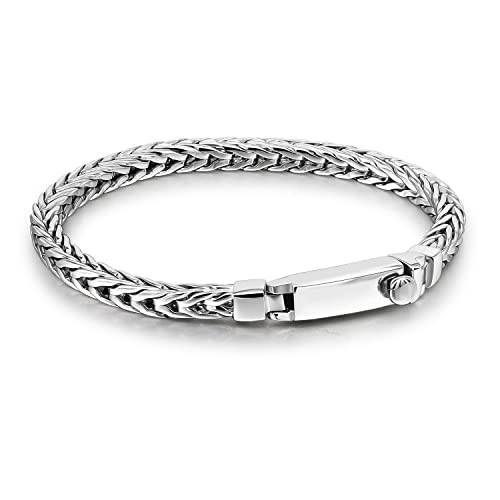 H&Beautimer Men's 925 Sterling Silver Bracelet Solid 4MM Chopper Chain Bracelet Hip Hop Party Jewelry Silver Chain 7-7.5-8-8.5-9'' Birthday Gift (Silver, 7.5 Inches)