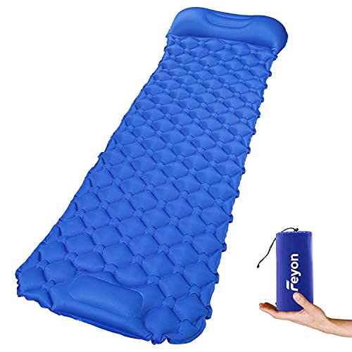 Sleeping Pad for Camping, Extra-Comfort Lycra Fabric Sleeping Mat with Pillow, Inflatable Ultralight Compact Air Mattress Backpacking Gear for Hiking Tent Traveling