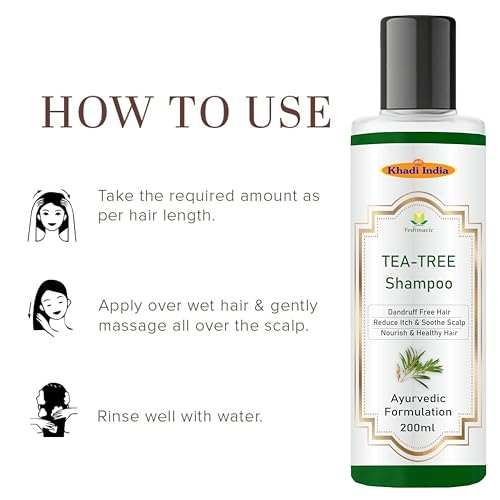 Image of Khadi Vedimatic Organic Tea Tree Triple Treat Invigorating Shampoo with No Parabens, No Sulphates, No Mineral Oil, No Colours, No PEG, Organic, For all hair types (Pack of 1, Tea Tree)