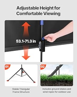 VEVOR Schermo per Proiettore con Supporto, Schermo per Videoproiettore per Interni ed Esterni, 16:9 4K HD Antirughe, Portatile, con Treppiede e Borsa per Trasporto, per Film, Presentazioni in Ufficio
