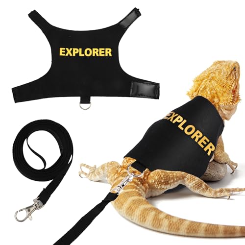 Image of PEUTIER Bearded Dragon Leash and Harness Set, Escape Prevention Bearded Dragon Accessories Adjustable Lizard Reptiles Harness for Chameleon Small Pet Amphibian Outdoor Safe Walk, Medium, black