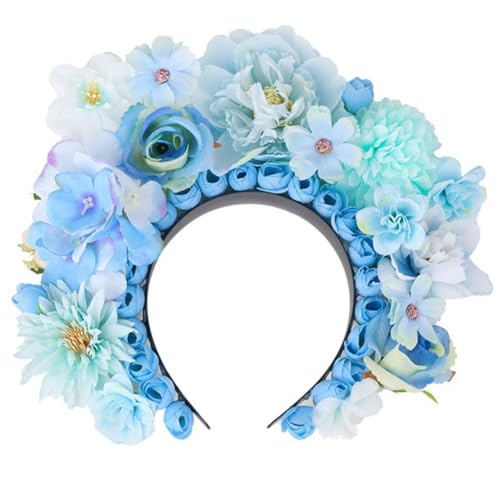 Toivexa 花冠 カチューシャ フラワークラウン 手作り Diy 未完成品 ガーランドキット フラワーリース ヘアアクセサリー パーティー ギフト 青（Amazon）
