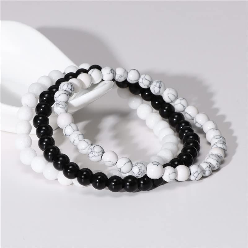 Caiyao 3Pcs 8mm Natural Semi-Precious Gemstones Beaded Bracelets for Women Men Healing Energy Crystal Reiki Stone Bracelet Stretch Round Beaded Elastic Bracelets Unisex Jewelry Gifts2