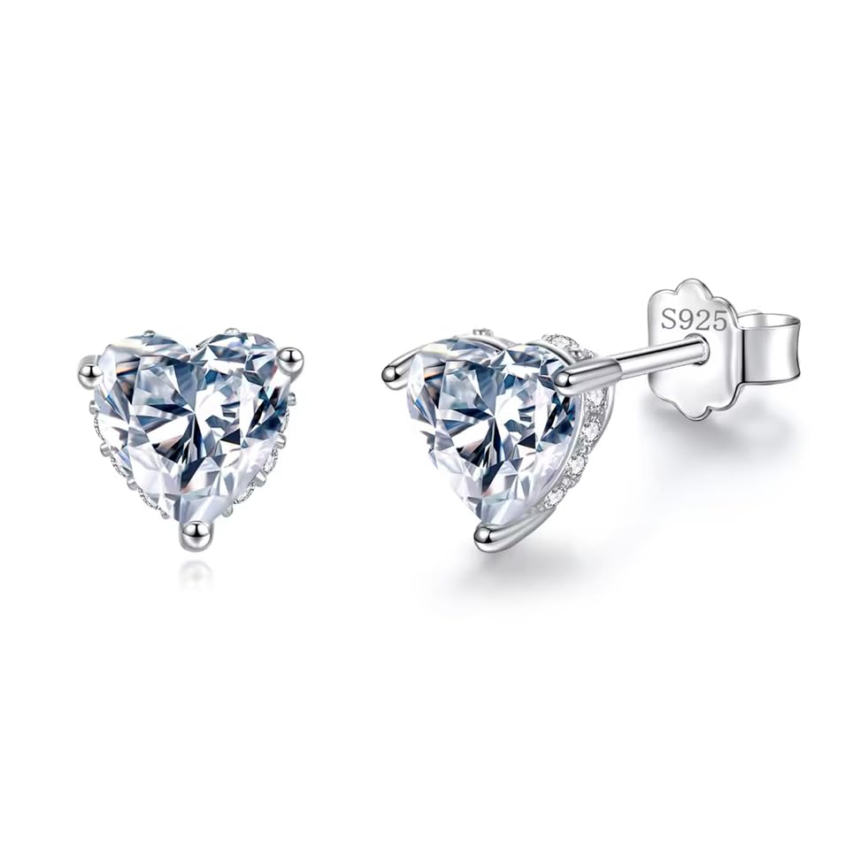 Heart, Round & Square Cut Moissanite Stud Earrings for Women, 18K White Gold Plated S925 Sterling Silver D Color VVS1 Clarity 1-2 ct Lab Created Moissanite Earrings (Heart Stud) (B0D4VV7GFH) Amazon Price History, Amazon Price Tracker