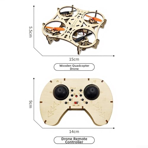 DIY Holz Drohnen Bausatz Ferngesteuert Quadcopter mit LED Lichtern 360° Stunts Ein-Tasten Start Landung 3 Geschwindigkeiten Hoversystem Leichter Rahmen für Anfänger und Hobby Bastler 24x19x5cm – Bild 2