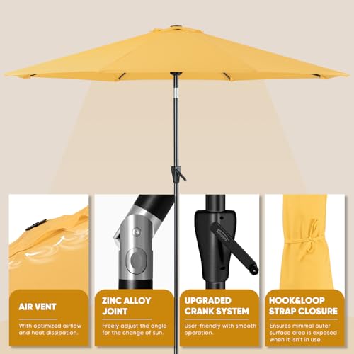 Image of Tempera Patio Market Outdoor Table Umbrella with Push Button Tilt and Crank, Large Sun Umbrella with Sturdy Pole & Fade Resistant Canopy, Easy to Set