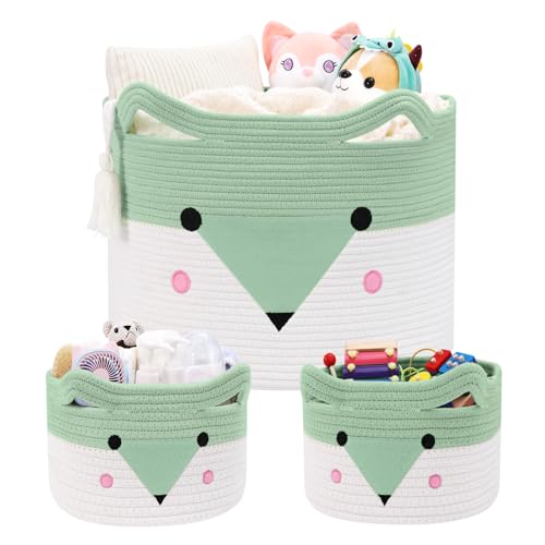 Image of AXHOP Large Baby Basket Toy Storage 3 Pack, (20"x13.8") Woven Baby Laundry Basket, Stuffed Animal Storage.