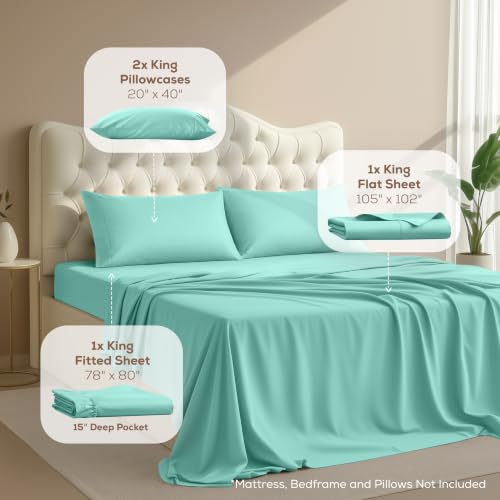 Image of Utopia Bedding King Size Sheet Set - 4 Piece Bed Sheets, Soft and Breathable Microfiber, Includes 1 Fitted Sheet, 1 Flat Sheet and 2 Pillowcases - Oeko Tex (Spa Blue)