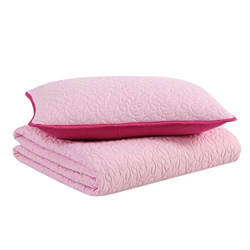 Image of Eddie Bauer - Twin Quilt Set, Reversible Kids Bedding with Matching Sham, Medium-Weight Toddler Bed Set, Dorm Essentials (Garden Pink)