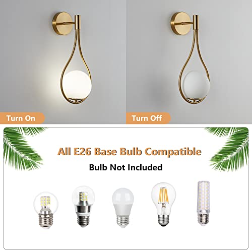 Image of KCO Modern Brass Gold Teardrop Wall Sconce Milk Glass Bathroom Vanity Light | E26 Bulb Included, Indoor Hardwired, Mid Century Wall Light for Bedroom Bedside Kitchen Hallway Living Dining Room Stairway