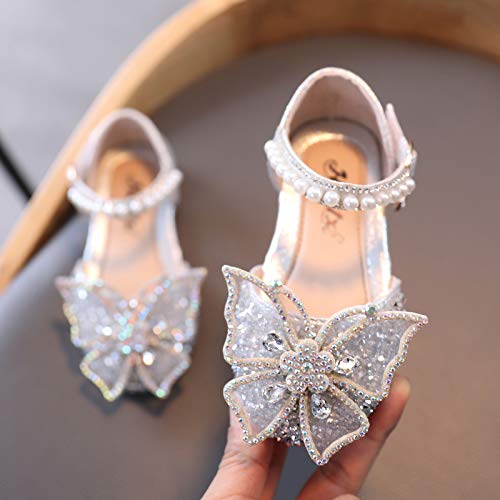 Baby Girl Solid Diamond Embellished Shoe Butterfly Hook and Loop Metal Sandals Princess Splicing Rhinestone Flats2