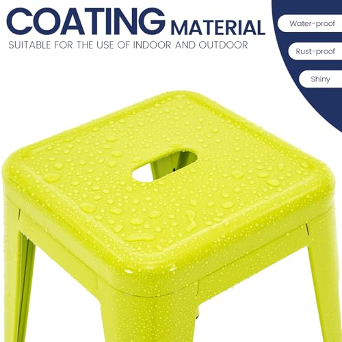 Image of Brage Living 18 Inch Industrial Metal Stools Set of 2, Stackable Classroom Kitchen Short Stools, Backless Metal Dining Chairs for Indoor Outdoor (Lime Green)