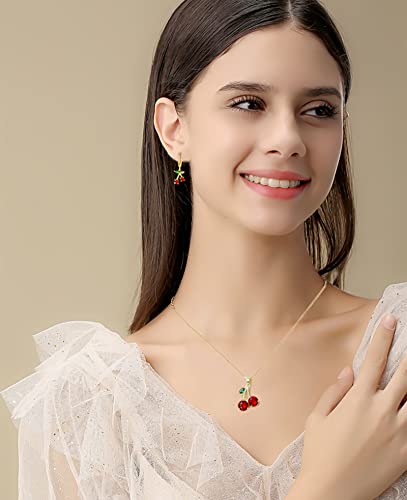VONSSY Red Cherry Pendant Necklace Created-Ruby Flower Fruit Selected Cubic Zirconia Jewelry Gift for Woman Wife2