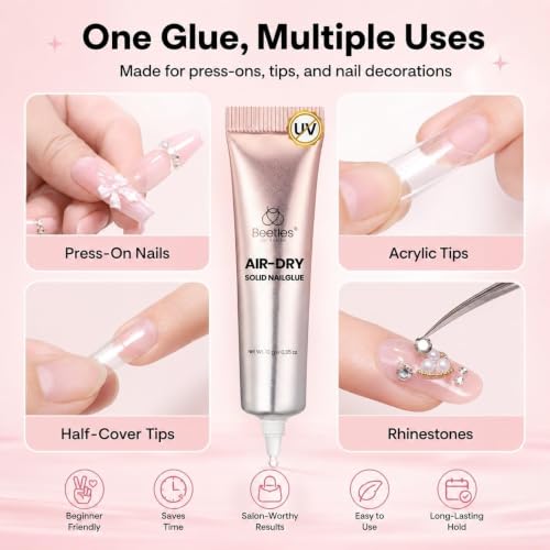 Image of Beetles Super Strong Nail Glue 10g for Press On Nails, No UV Lamp Needed, Quick Drying, Long Lasting, Easy Control Semi Solid Nail Glue for False Acrylic Nails