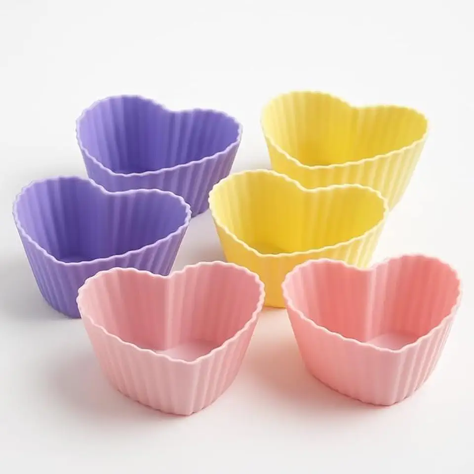 Forminhas Silicone Coração 12 Unidades Antiaderente – Forminhas Cupcake Bolos Silicone para Forno Air Fryer e Micro-ondas