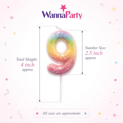 Image of Wanna Party Glitter Colorful 9th Birthday Candle, Birthday Number 9 Cake Candle Cake Toppers for Girl Women, Glitter Colorful Themed Party Decorations Supplies Birthday Gifts