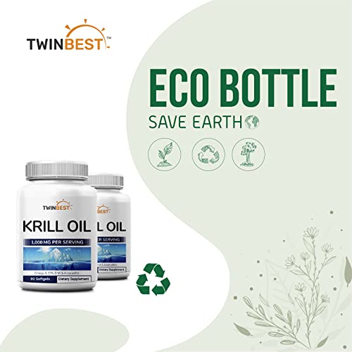 Twinbest Antarctic Krill Oil Softgels, 2-Pack, 1000Mg Per Serving, 180 Softgel Supply, Rich In Omega 3 Fatty Acids, Epa, Dha, Phospholipids And Astaxanthin, Non-Gmo #TOP1