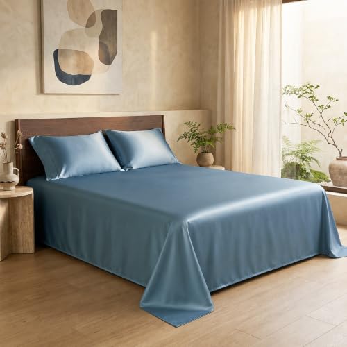 Image of HOMEMONDE 100% Bamboo King Size Flat Bedsheet with 2 Pillow Covers | 300 TC Luxury Cooling Bed Sheet | Ultra Soft, Breathable & Moisture Wicking | (Bahamas Blue, 108x108 Inches)
