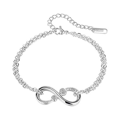 Infinity Love Bracelet For Girls Women Stainless Steel Cubic Zirconia Heart Charm Bangle Adjustable #TOP27