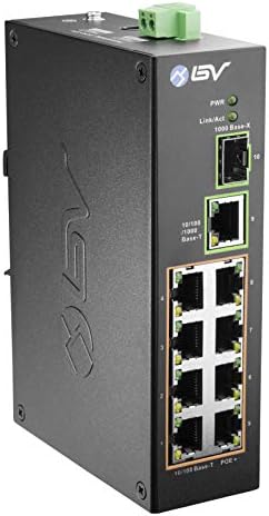 BV-Tech 10 Port PoE+ Industrial DIN Rail Switch (8 PoE+ Ports | Gigabit Ethernet & SFP Uplink) – 96W – 802.3at