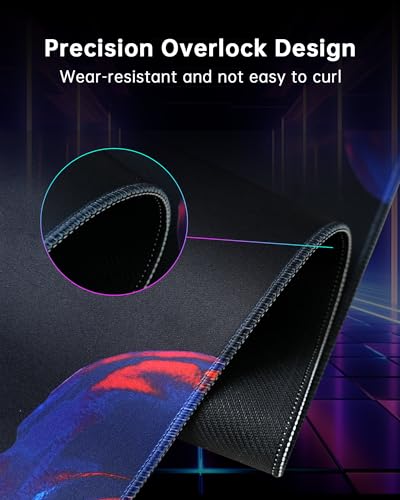 Image of KTC Large Mouse Pad Gaming, Mouse Mat with Microfiber Fabric Surface, Extended Desk Mousepad with Stitched Edges, Non-Slip Rubber Base, 27.5 x 11.8 in, Black, for Gamer Office Home