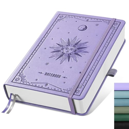 EMSHOI Lined Journal Notebook - 320 Numbered Pages, 100gsm Thick Journals, A5 Hardcover Leather College Ruled Notebooks for Women Men School Work Writing Note Taking, 5.75 x 8.38-Light Purple