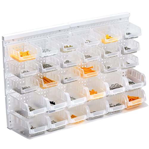 Rivtun Transparent Garage Organizer Bins, 30Pcs Wall Mounted Storage Small Parts Bins With White Pegboard To Store Nuts,Bolts, Screws, Nails #TOP6
