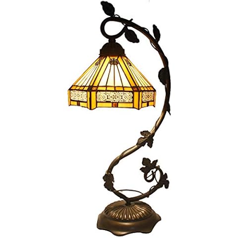 Tiffany Lamp Yellow Hexagon Stained Glass and Mission Style End Coffee Table Lamps Wide 8 Inch Height 22 Inch For Living Room Antique Desk Beside Bedroom Reading Lamps Set S011 WERFACTORY Cover