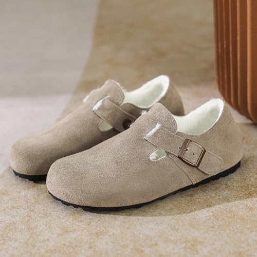 Mules et sabots en daim avec doublure fourrure grises taille 40