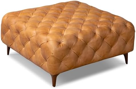 Poly & BARK Turin Ottoman - 40” – Full-Grain Leather Upholstery – Couch Ottoman for Living Room – Vintage Italian Leather in Cognac Tan - Thumbnail 2