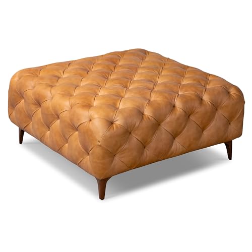 Image of Poly & BARK Turin Ottoman - 40 inch - Full-Grain Leather Upholstery - Couch Ottoman for Living Room - Vintage Italian Leather in Cognac Tan
