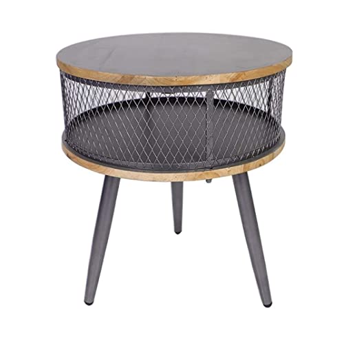 Mesita de Noche Mesa de Hierro Forjado Madera Maciza Armario Almacenamiento Sofá Dormitorio Mesitas