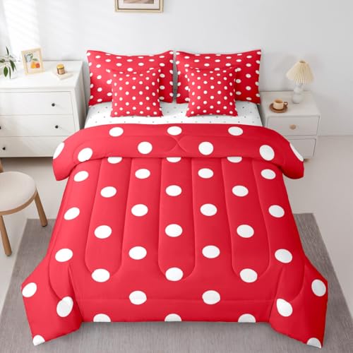 Feelyou Polka Dot 7 Piece Bedding Set Red White Comforter