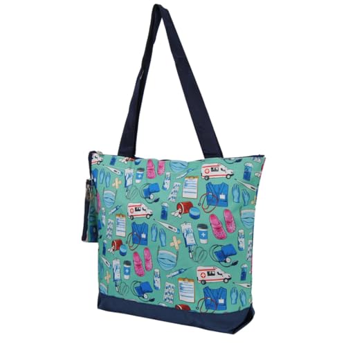 Image of NGIL Medium Top Zipper Closure Canvas Tote Bag with Attached Matching Coin Purse For Moms and Nurses