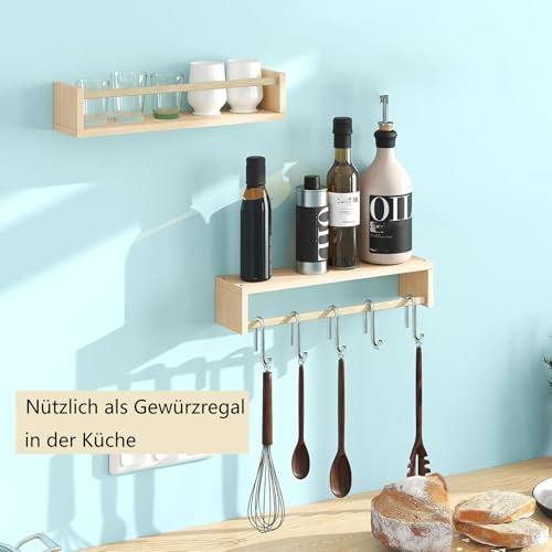 Yahbrra Wandregal Kinderzimmer Regal Wand Schweberegal: für Wohnzimmer Küche Arbeitszimmer Badezimmer Deko Wohnzimmer Gewürzregal Wand Wandregal Holz (Holzfarbe, 3-teiliges Set 42x10x9cm)